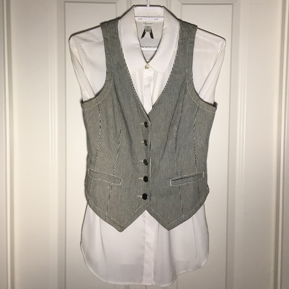 JACOB Black and White Pinstripe Button Down Vest